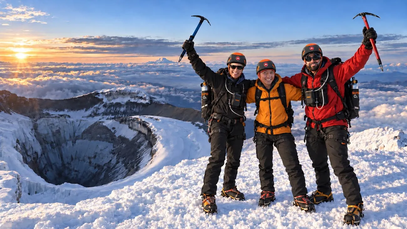 Climber on Cotopaxi Rapid Ascent O2 Expedition